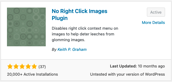 WP plugin — No Right Click Images Plugin