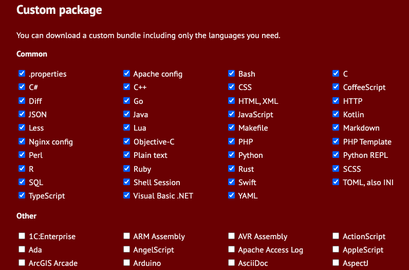 hljs languages